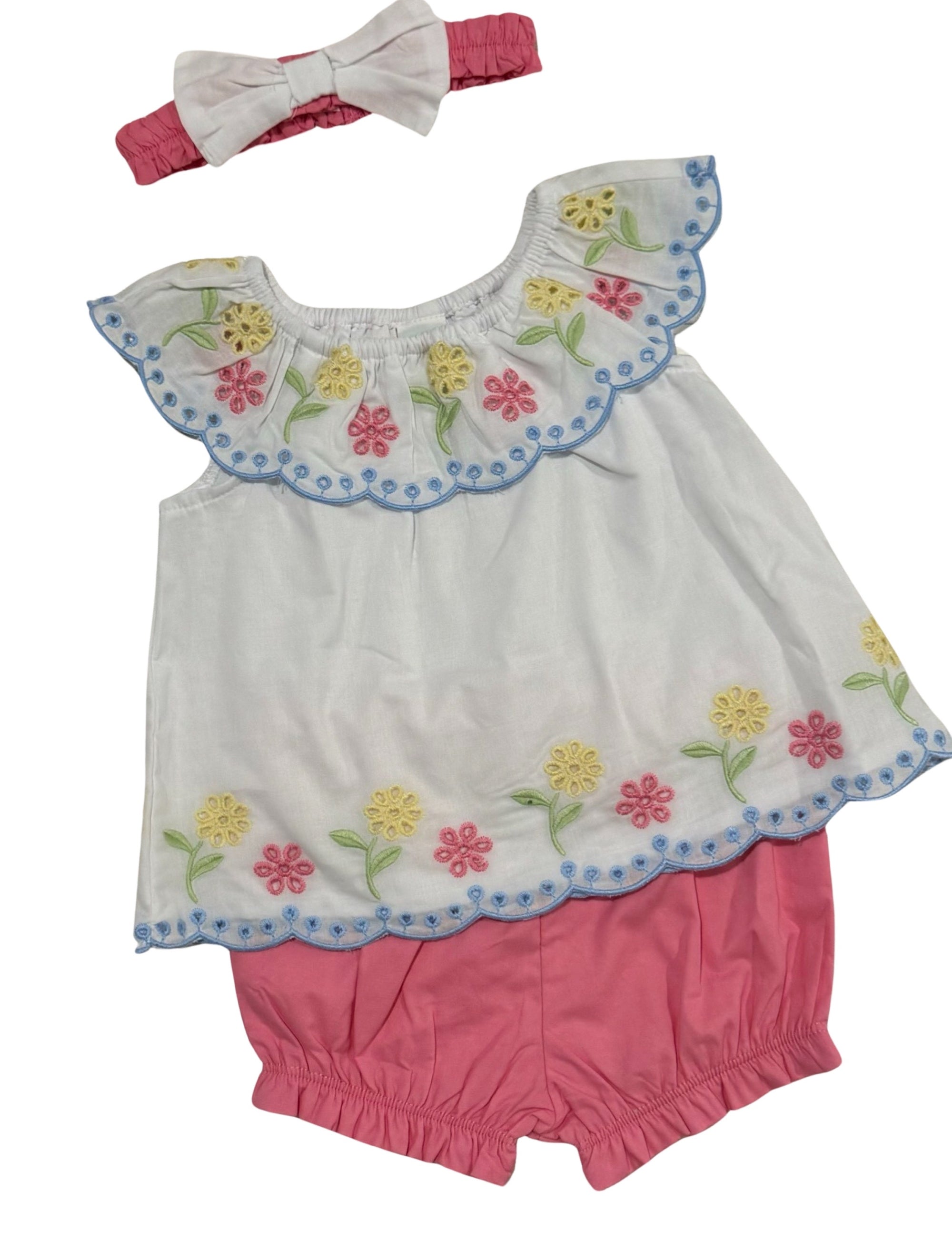 Little Me Multi Color Eyelet Short Set With Headband