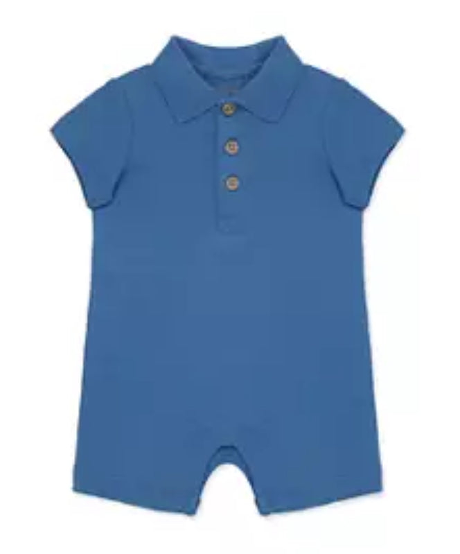 Little Me Baby Boys Blue Polo Romper