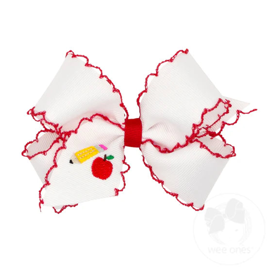 Wee Ones King Red Moonstitch and Pencil Embroidery Bow