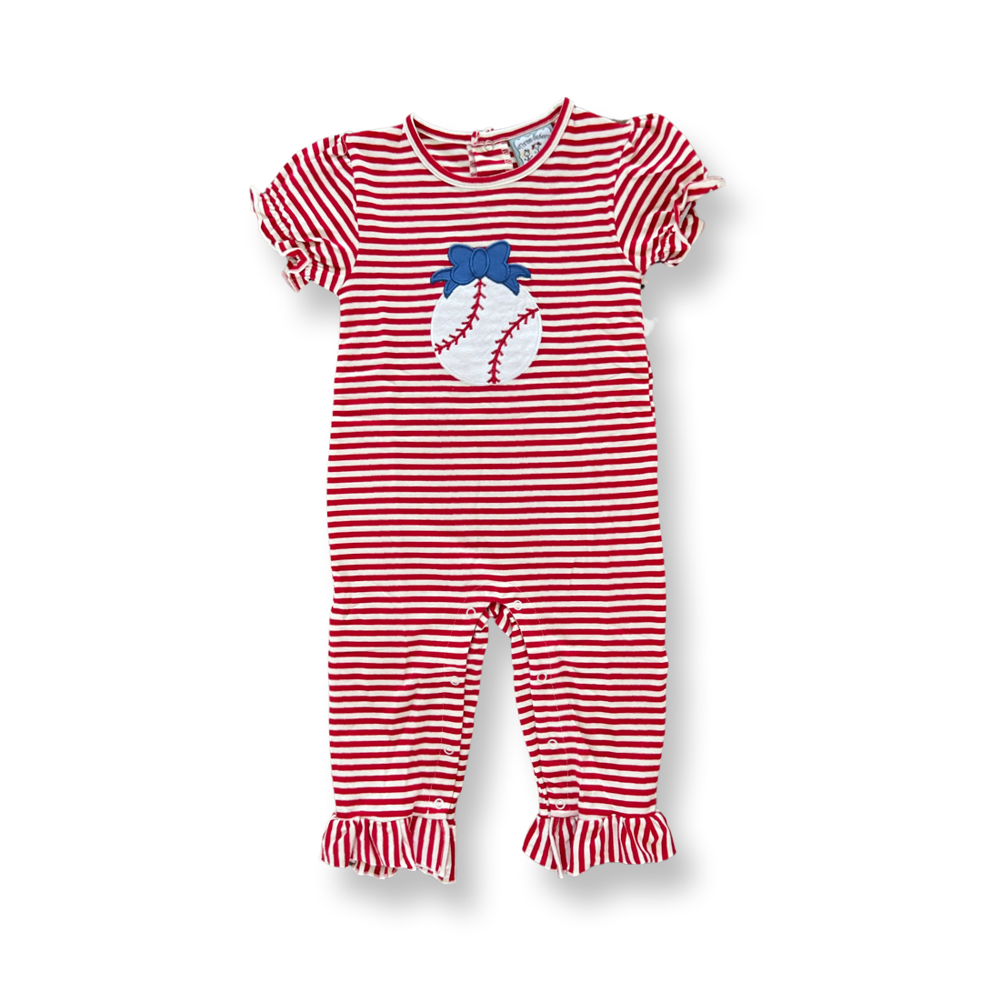 Three Sisters Baseball Appliqué Girls Romper