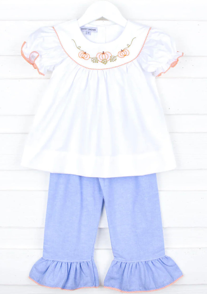 Sweet Dreams White/Chambray Pumpkin Pant Set