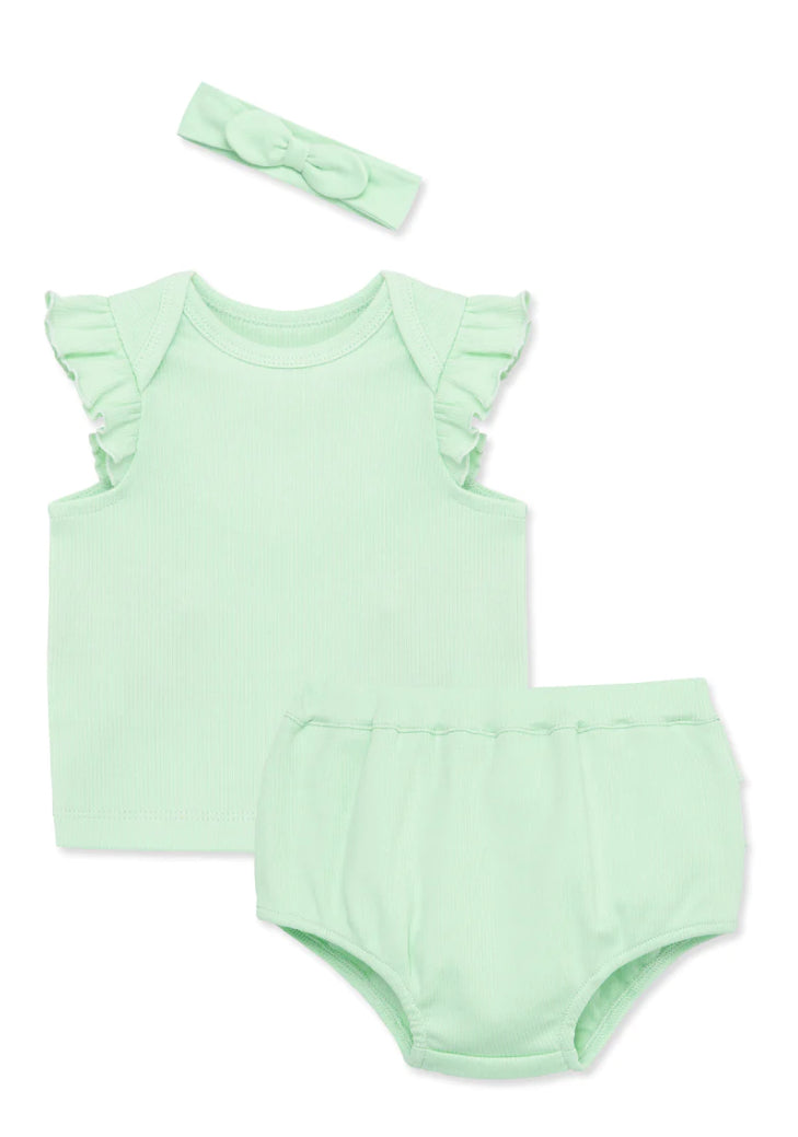 Little Me Green Ruffle Top with Bloomer & Headband Set