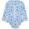 Blue Floral 1-Piece Rashguard Swimsuit