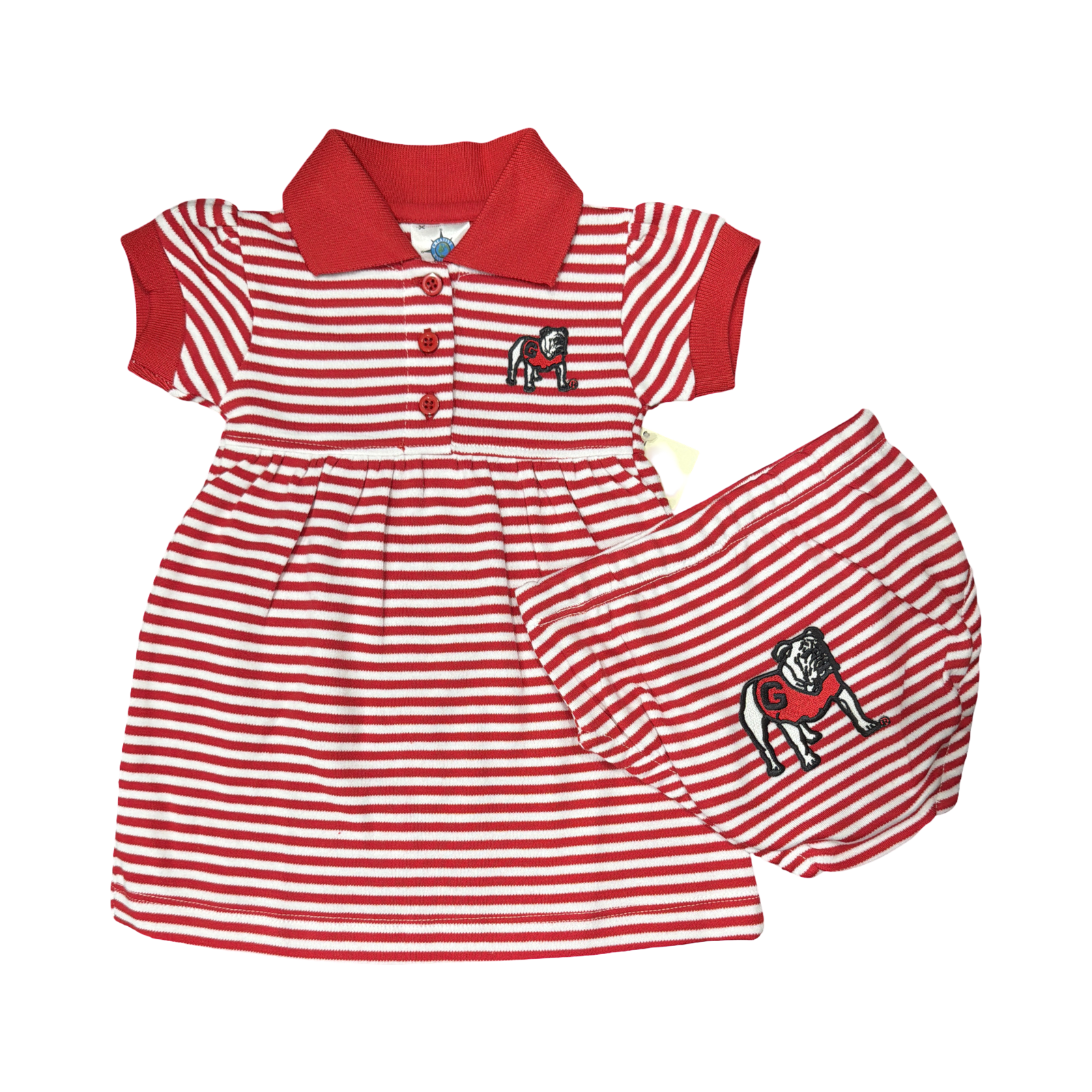 Standing Bulldog Red/White Stripe Dress w/ Matching Bloomer