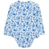 Blue Floral 1-Piece Rashguard Swimsuit