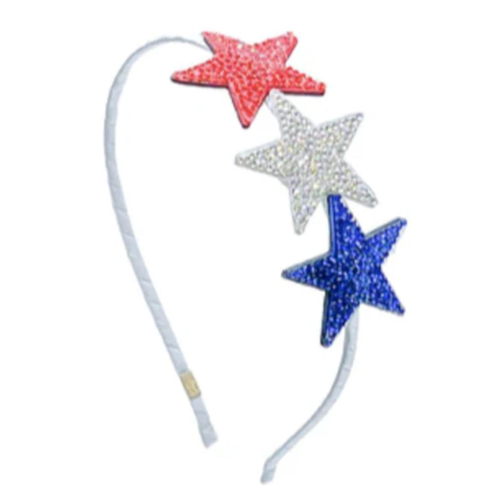 Bari Lynn Crystallized Stars Thin Satin Headband USA Red, White and Blue