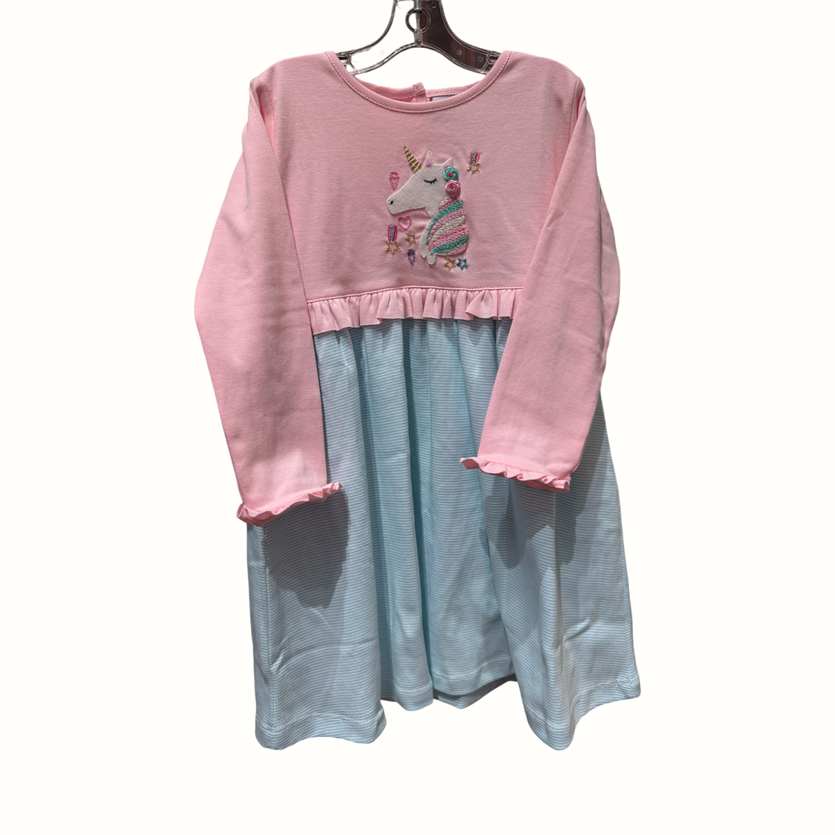 Aqua Rainbow Unicorn L/S Dress With Ruffles
