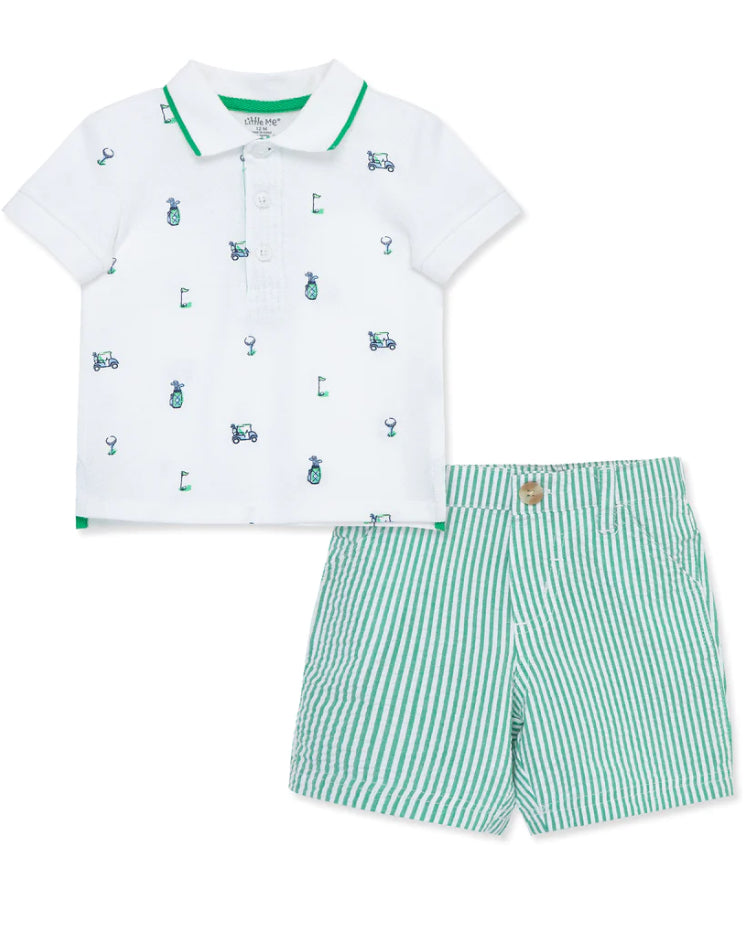 Little Me Golf Cotton Polo & Woven Short Set