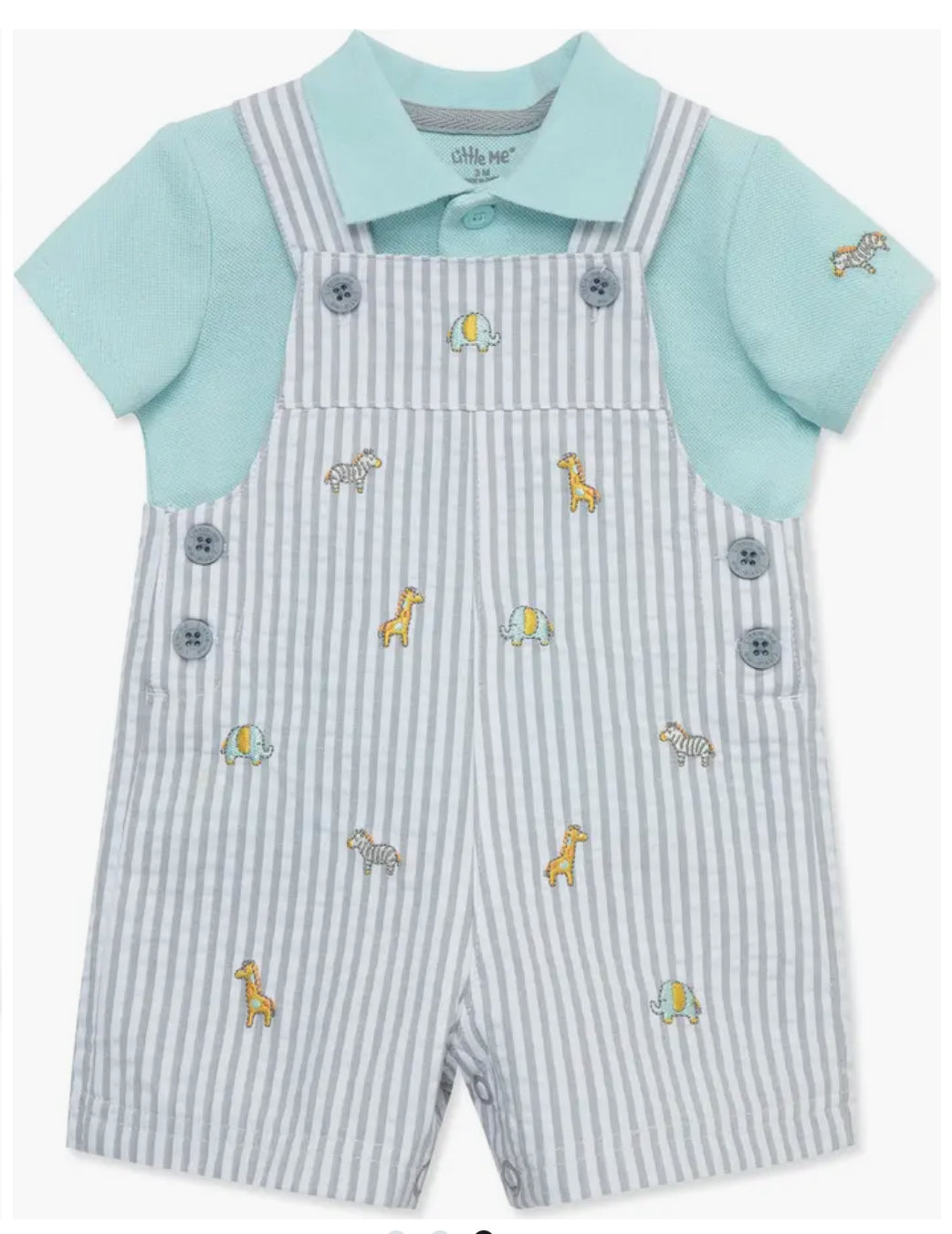 Little Me Safari Embroidered Cotton Polo & Shortalls Set