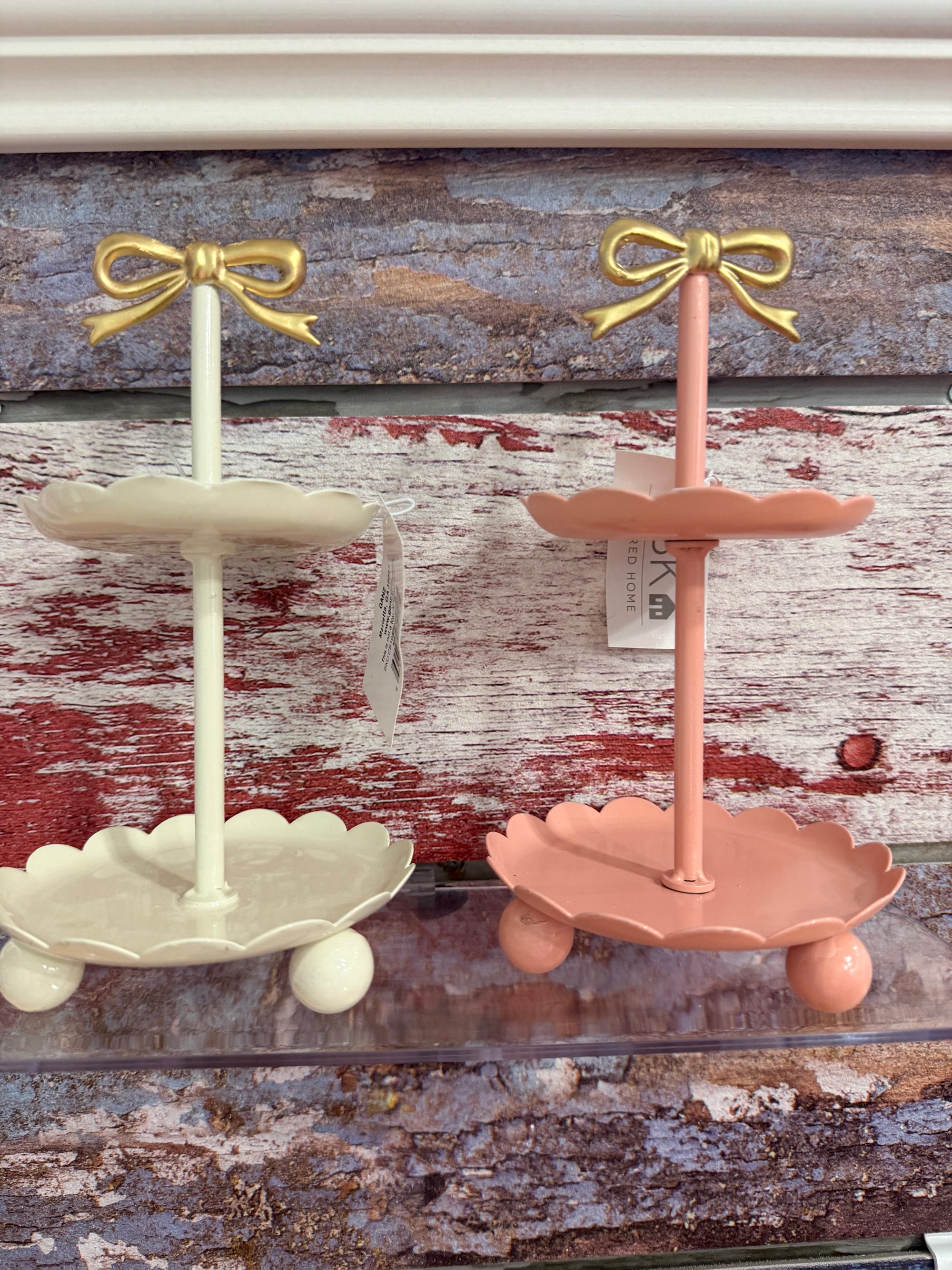 Two Tiered Pedestal Jewelry Stand with Bow