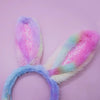 Fuzzy Rainbow Tie Dye Glitter Bunny Ears Easter Headband