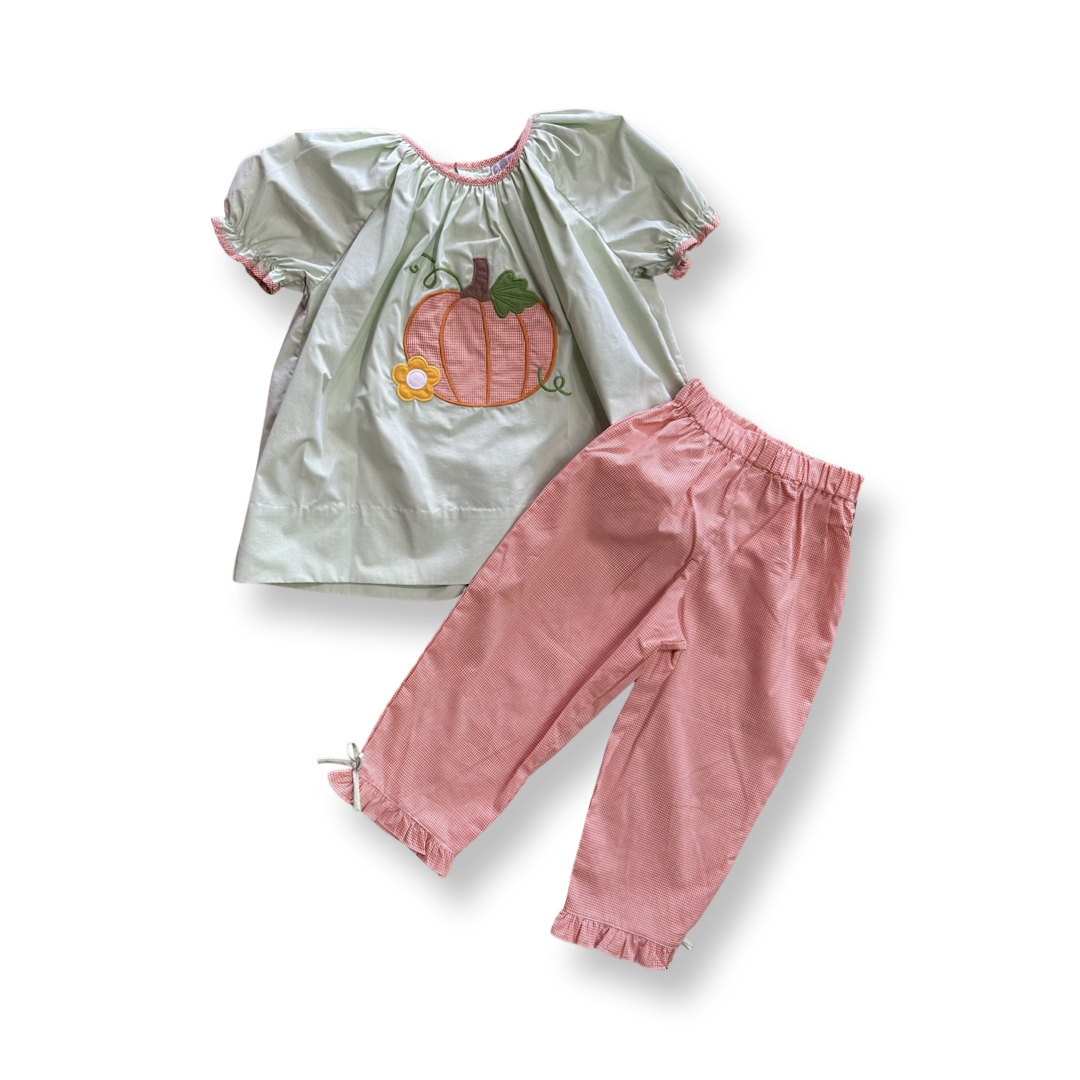 Petit Ami Girls Pumpkin Appliqué Pant Set