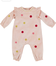 Load image into Gallery viewer, Mudpie Velour Polka Dot One Piece Romper
