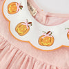 Halloween Pumpkin Appliqué Girls Puff Sleeve Dress