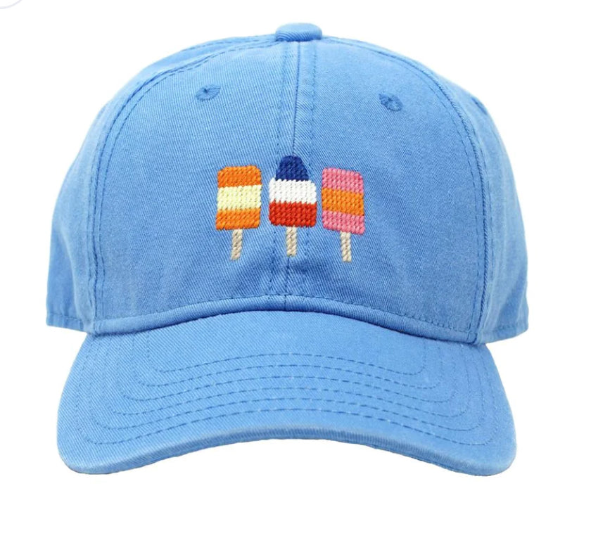 Harding Lane Needle Point Kids Baseball Hat -Popsicles on Light Blue