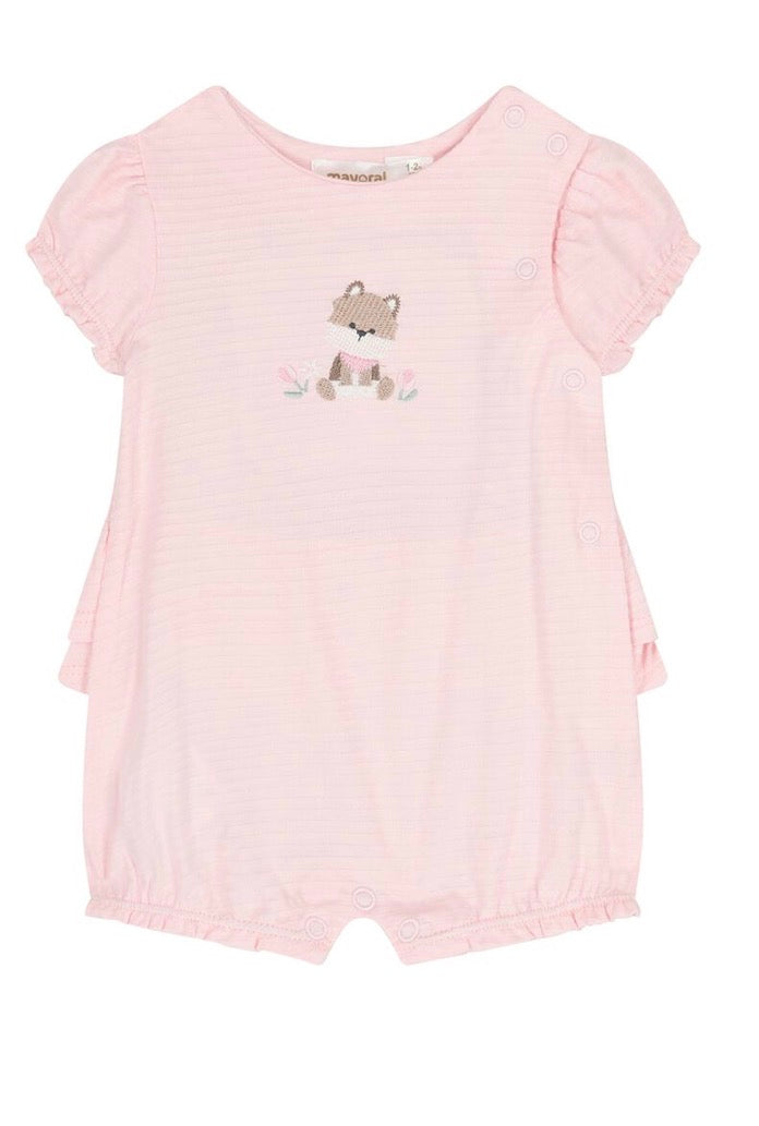 Mayoral Baby Pink Puppy Embroidered Romper