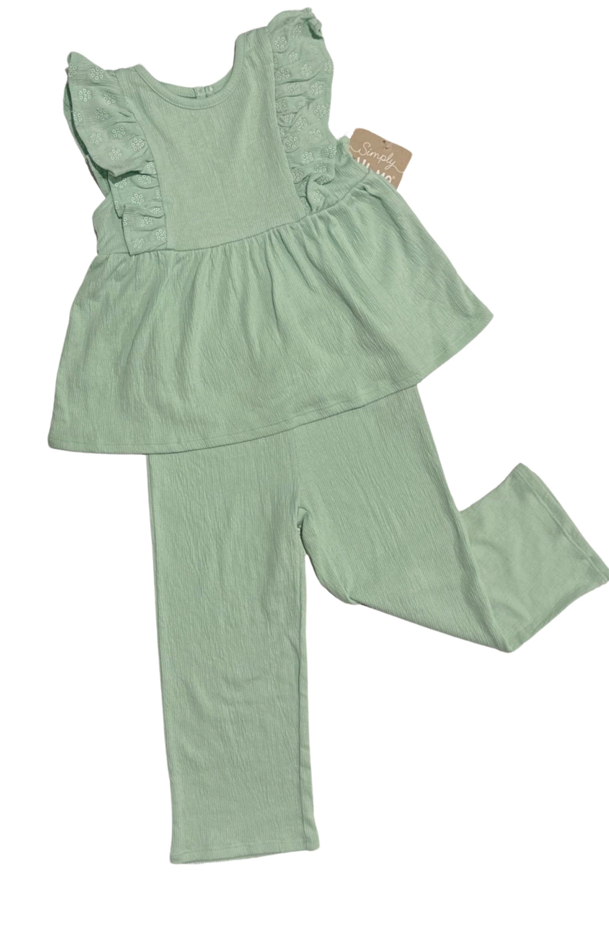 Little Me Green 2 Piece Pant Suit- Organic Cotton