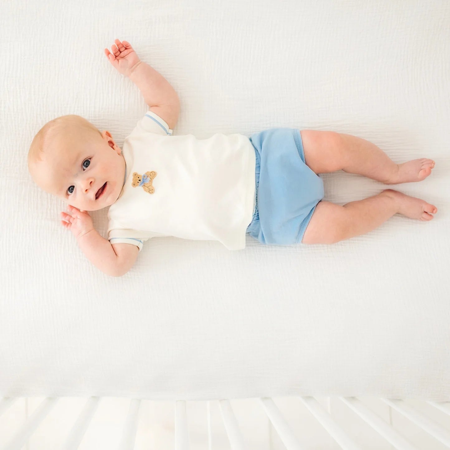 Bear Hugs Hand-Embroidered Diaper Cover Set - Sky