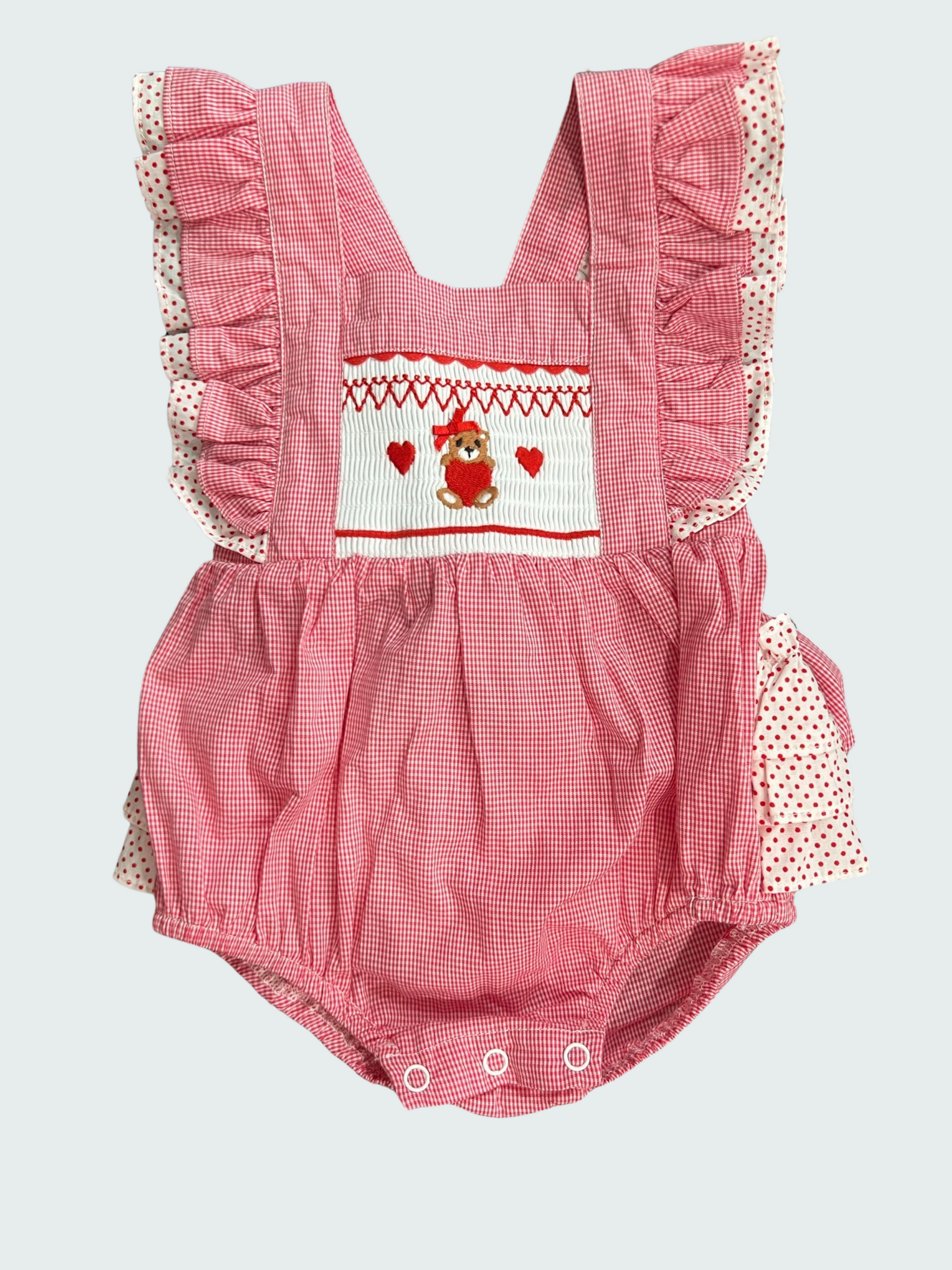 Valentines Smocked Bear Romper