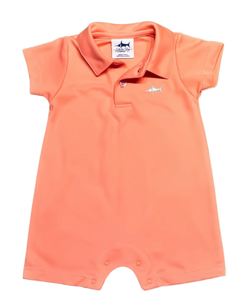 Saltwater Boys Signature Polo Romper-Coral