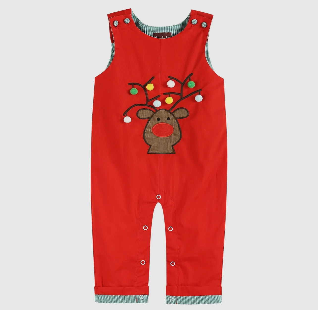 Lil Cactus Red Pom Pom Reindeer Overalls