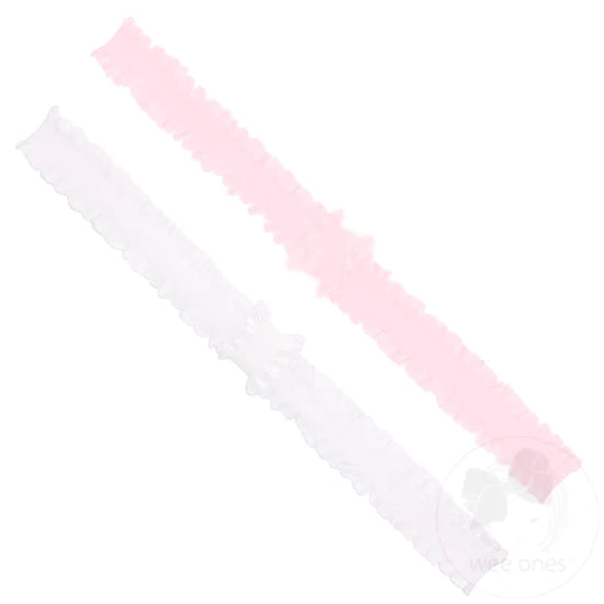 Wee Ones Ruffled Add-A-Bow Elastic Girls Baby Bands - Two Pack Pink and White