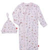 woodsy tale modal magnetic cozy sleeper gown + hat set | pink