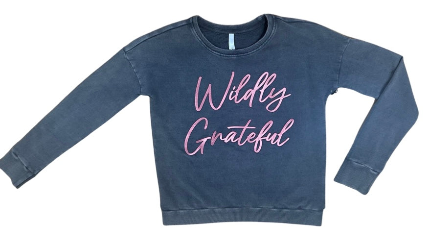 Paperflower Wildly Grateful Acid Washed 3D Foil Sweatshirt