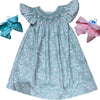 Sweet Dreams Marie Smocked Bishop Dress Teal Green Floral Print