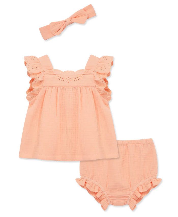 Coral Eyelet Gauze Bloomer Set