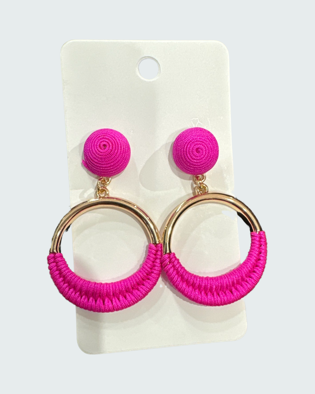 Hot pink dangle hoop, statement earrings