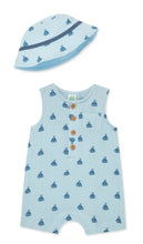 Load image into Gallery viewer, Little Me Boys Sailboat Gauze Romper &amp; Hat Set
