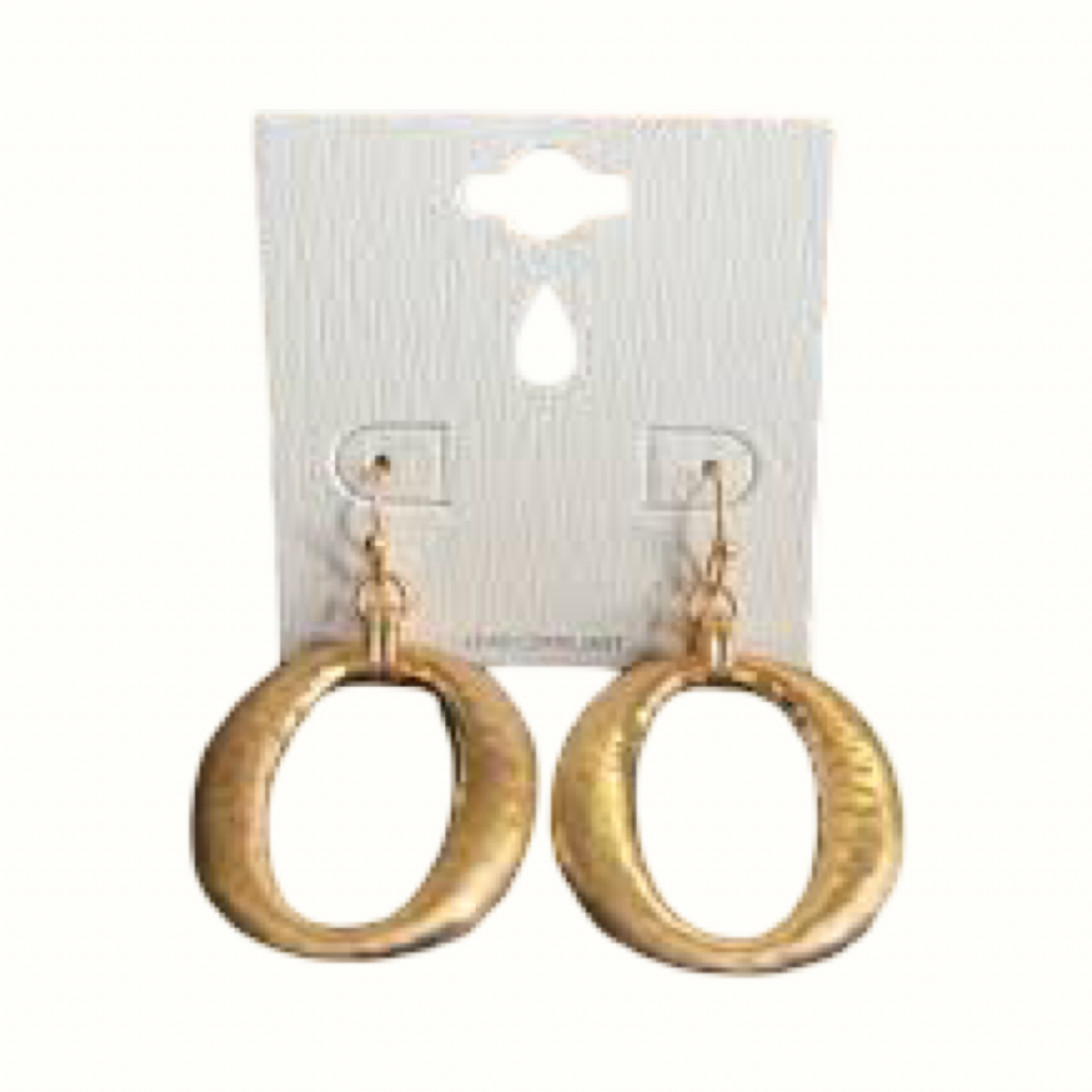 Hammered Gold Tone Oval Dangle Earrings