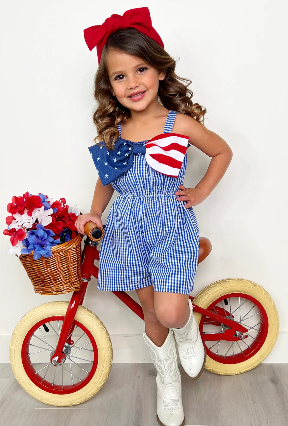 Mia Belle Girls Blue Belle Americana Bow Gingham
Romper