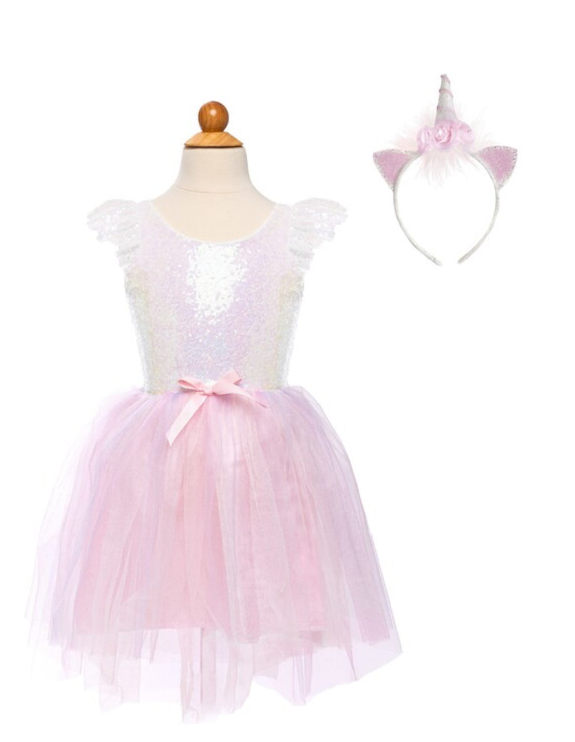 Great Pretenders Dreamy Unicorn Dress & Headband, Iridescent/Pink