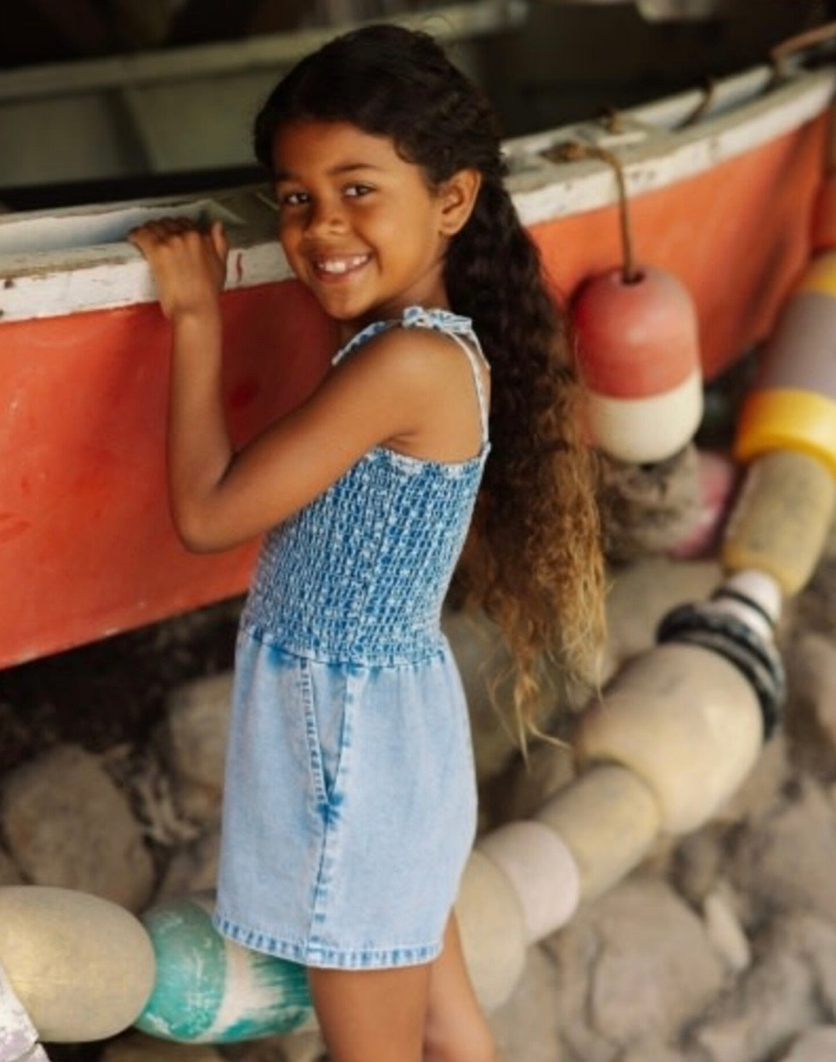 Brunch Club Girls Denim Romper