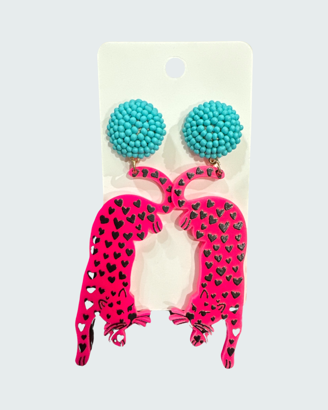 Pink and turquoise leopard earrings