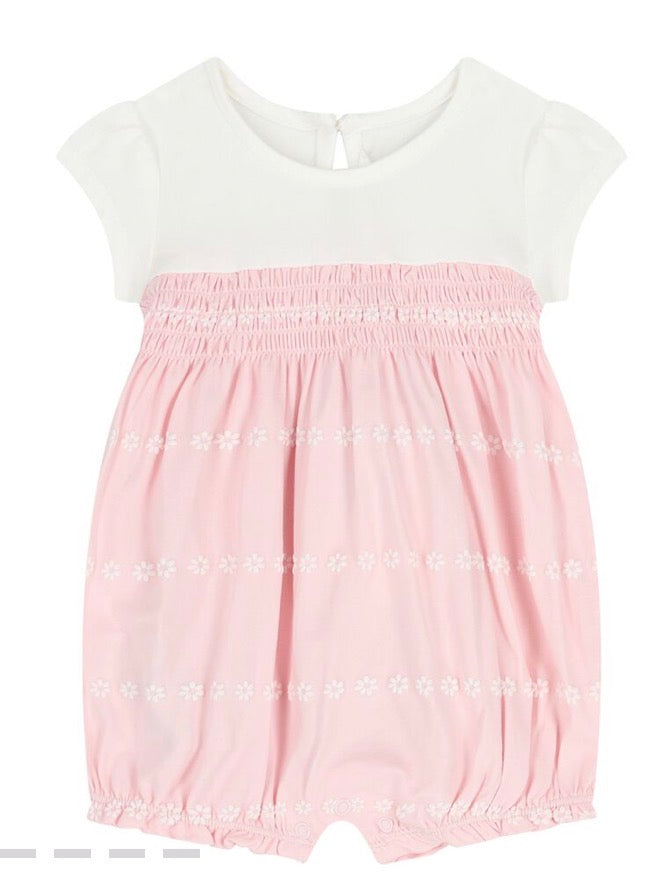 Mayoral Baby Pink Smocked Flower Applique Romper