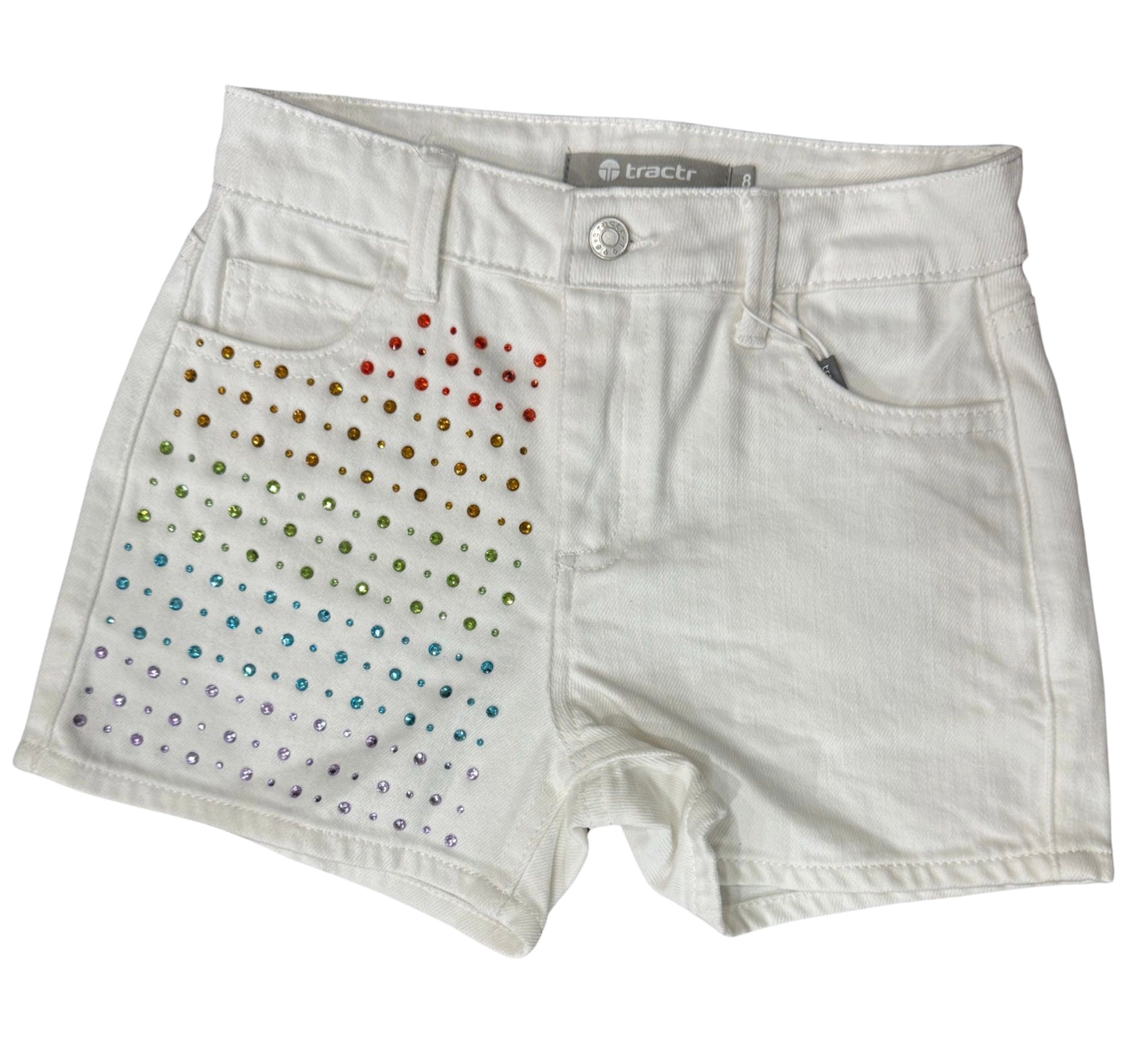 Tractr Girls White Studded Mid-rise Shorts