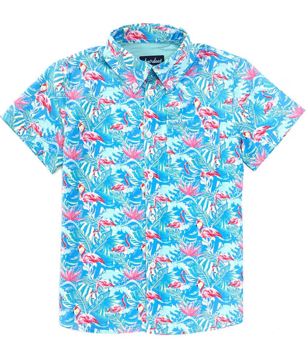 Properly Tied Boys Shordees Summer Shirt Floral Flamingo