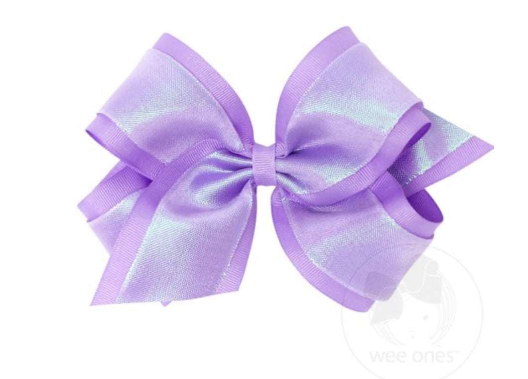Wee Ones King Iridescent shimmer and Grosgrain Overlay Girls Hair Bows