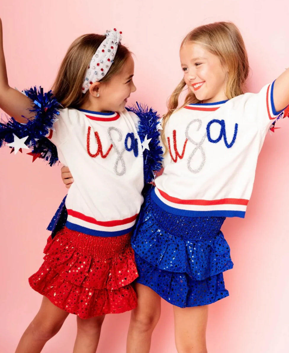 Queen Of Sparkles Kids USA Glitter Letter Top