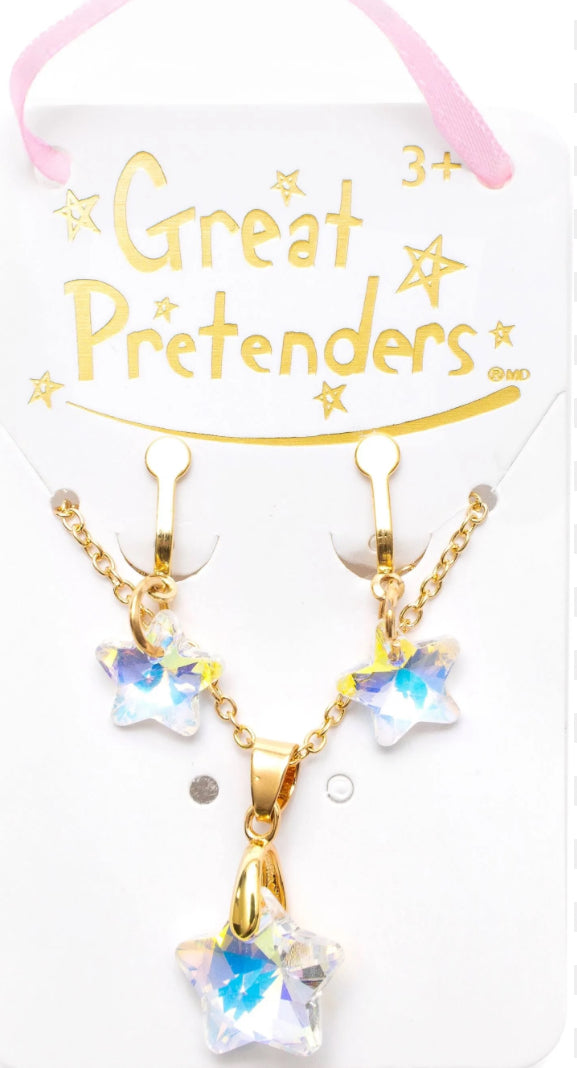 Great Pretenders Boutique Holographic Star Necklace & Clip On Earrings Set