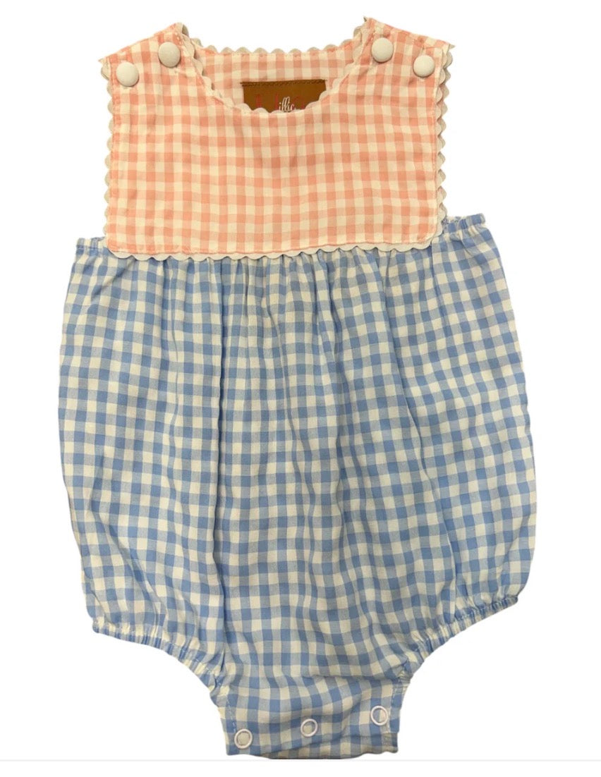 Peach/ Blue Checked Bubble