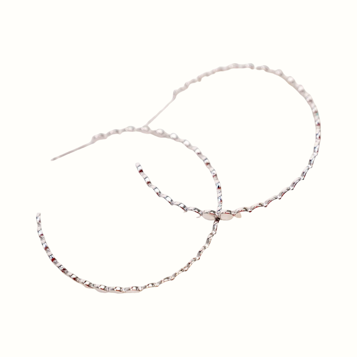 Shiny Silver Beaded Hoop Earrings