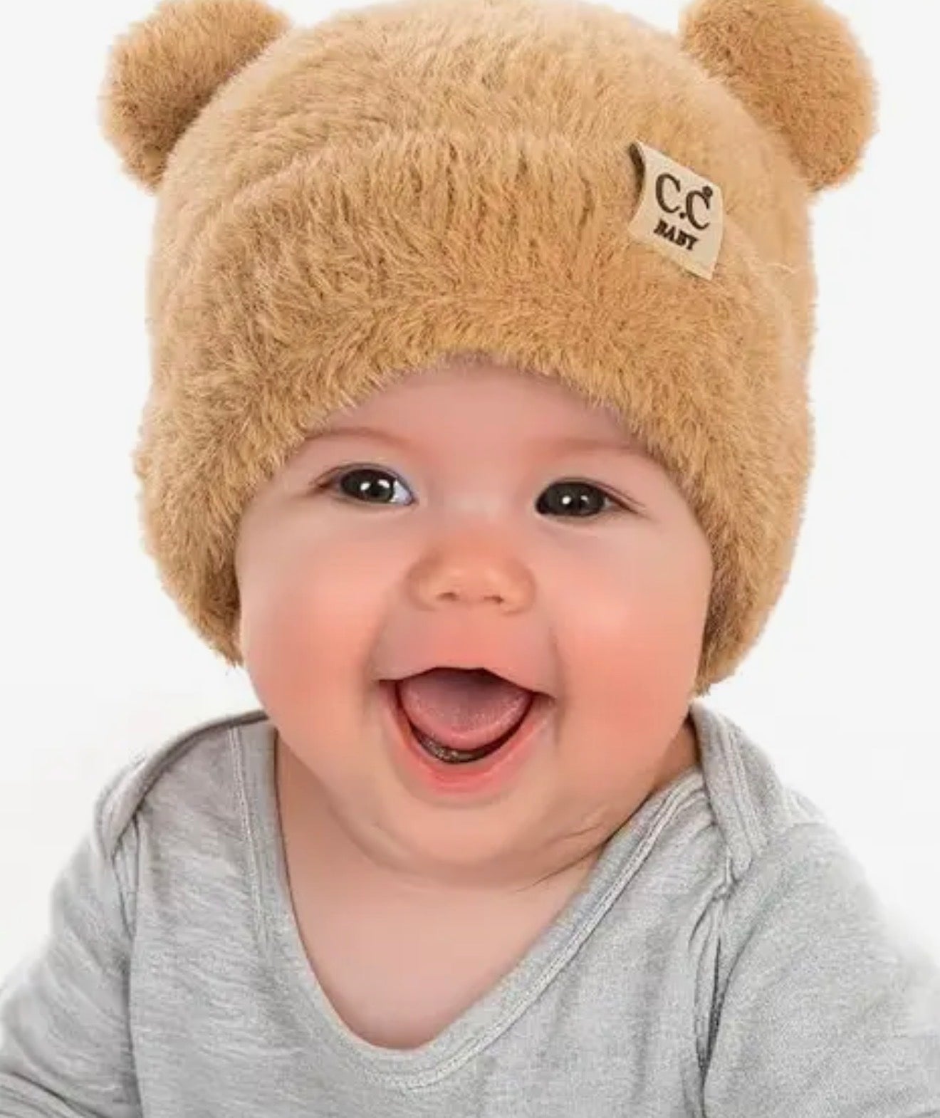 Infant Teddy Bear Ears Beanie - Camel