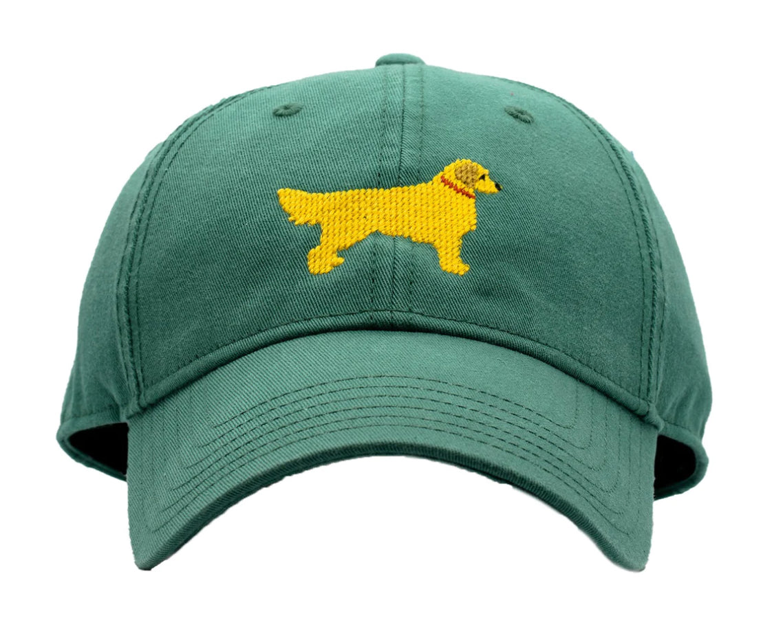 Harding Lane Needle Point Kids Baseball Hat -Golden Retriever on Moss Green