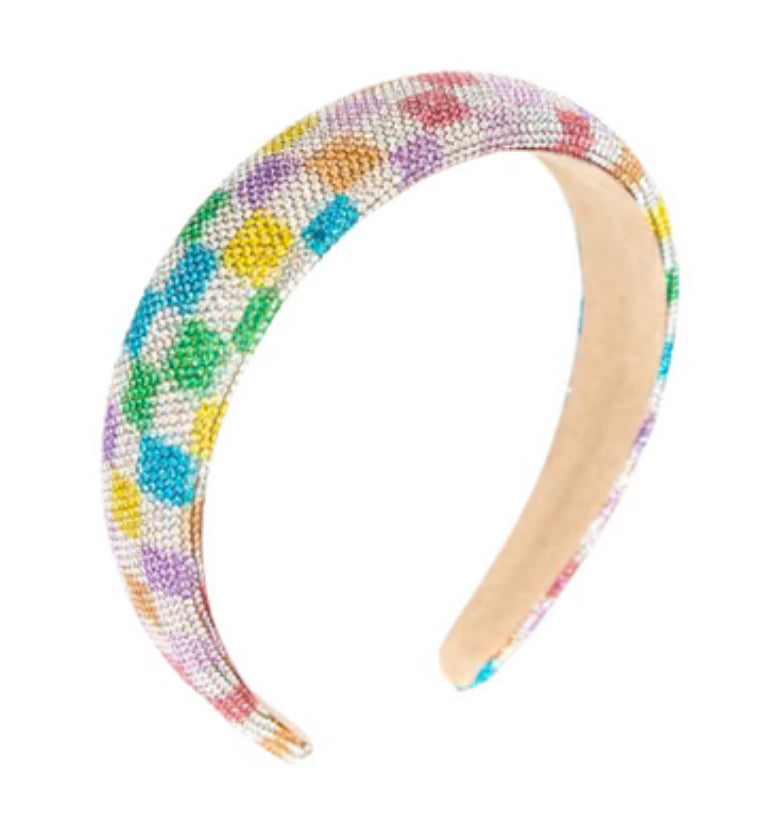 Bari Lynn Crystalized Headband-Rainbow Check