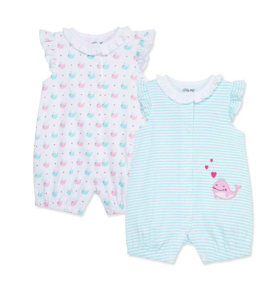Little Me Girls Whale 2-Pack Rompers
