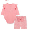 Baby Girls Sweet Fox Cotton Headband, Bodysuit & Pants Set